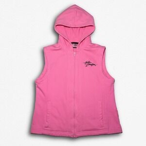 Harley Davidson Womens Pink Full Zip Sleeveless Hoodie Vest Pink Label